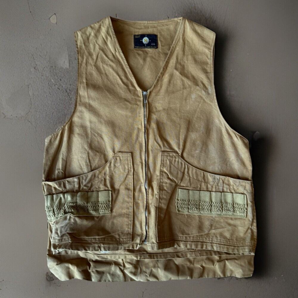 Vintage Sears Field Tested Vest Small Khaki 80s Outdoors Hunting Workwear